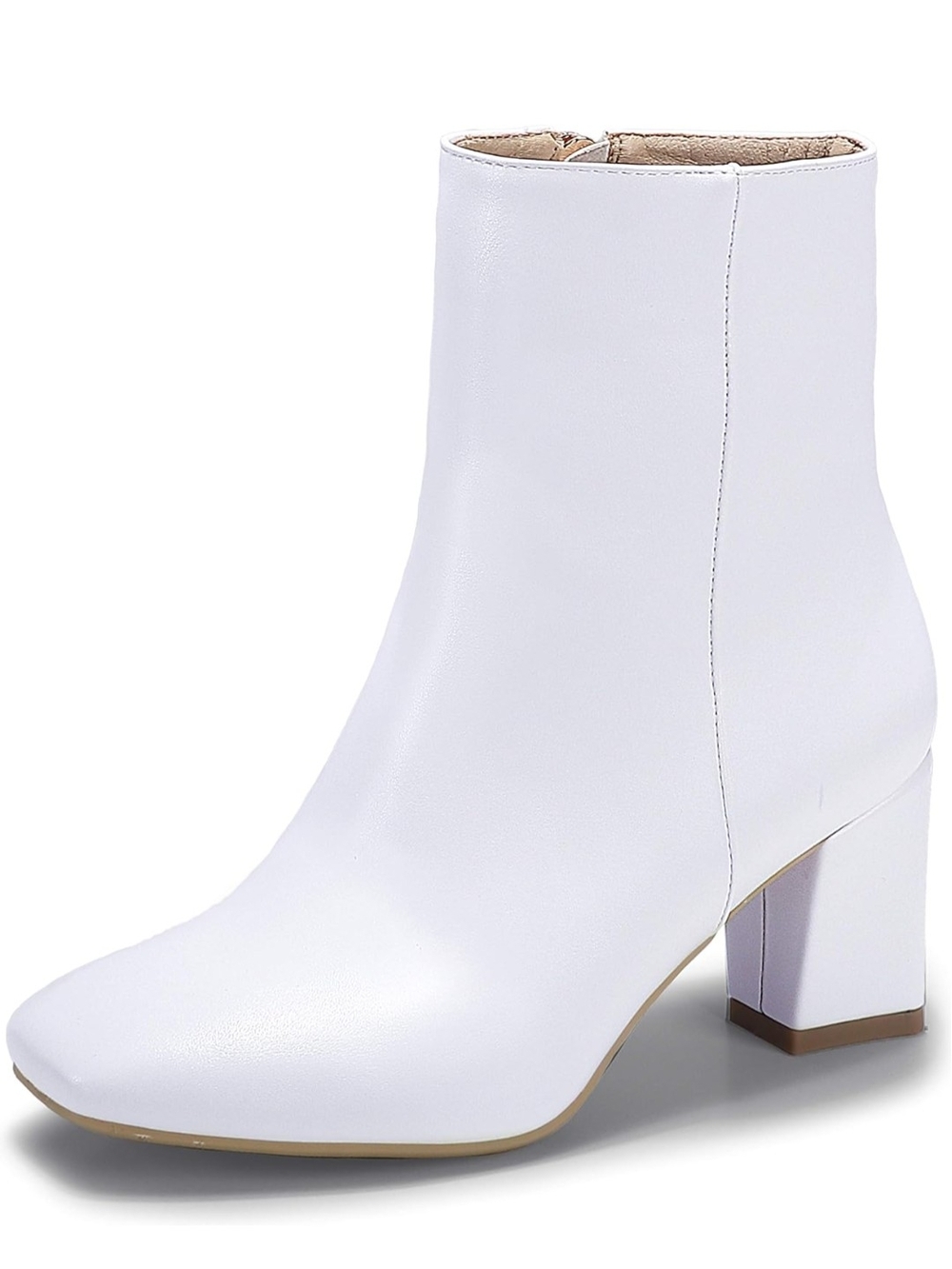 White Ankle Boots with Square Toe Block Heel